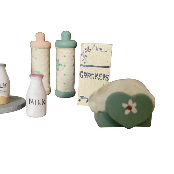 Vintage Miniature Dollhouse Wooden Kitchen Accessories Lot Handmade Hand Painted - Picture 2 of 4